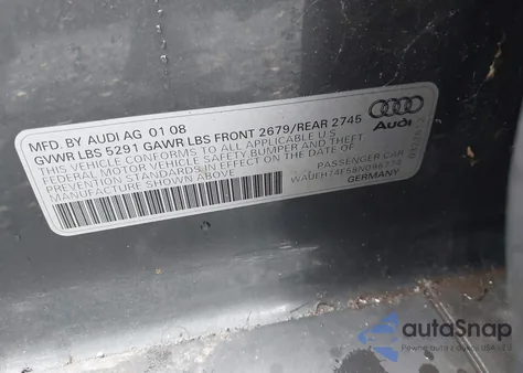 2008 Audi A6 3.2 from USA, damaged, VIN WAUEH74F58N096774